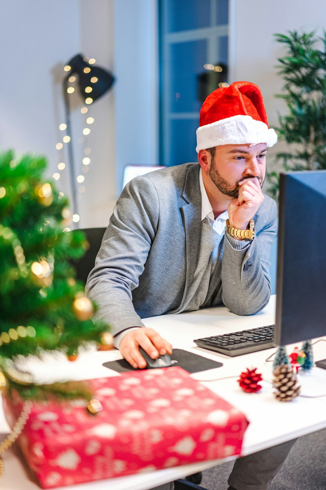Croatian business professional working at a desk with a monitor